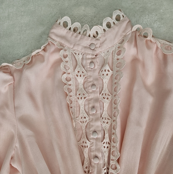 Pink Lace Dress Size S Cottagecore Feminine Coquette Girl Pastel Ruffle Bohemian - Picture 5 of 13